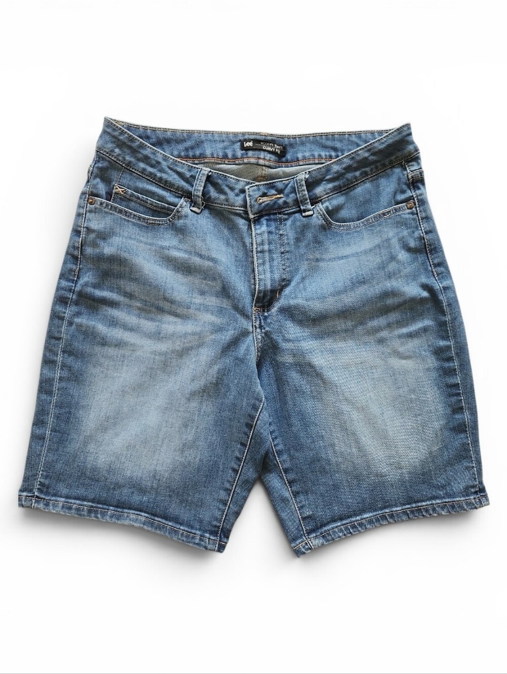 Lee Curvy Fit Light Blue Denim Bermuda Shorts Sz 14